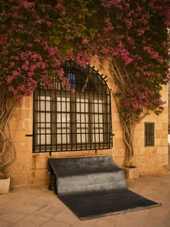 Mohair Sheared rug in Aegean, outdoor editorial shot beside a garden window