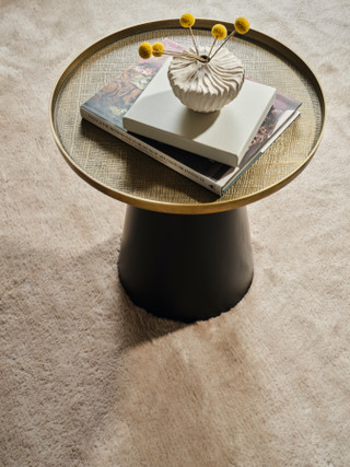Textured Mohair Tan Round Rug - insitu image Textured Mohair Tan Round Rug - insitu image