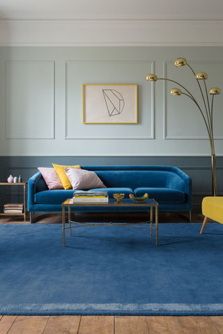 Bay Blue Silk Border rug by Farrow & Ball insitu image