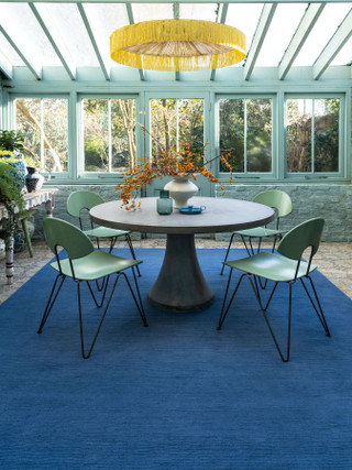 Bay Blue Cut and Loop Stripe rug by Farrow & Ball insitu image