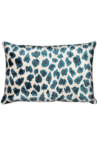 Velvet Ikat Leopard Blue Cushion - flatshot image