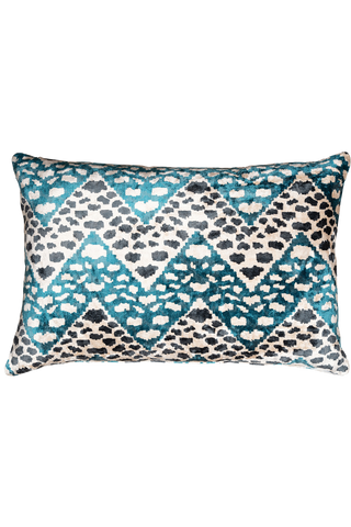 Velvet Ikat Cheetah Zag Blue Cushion - flatshot image