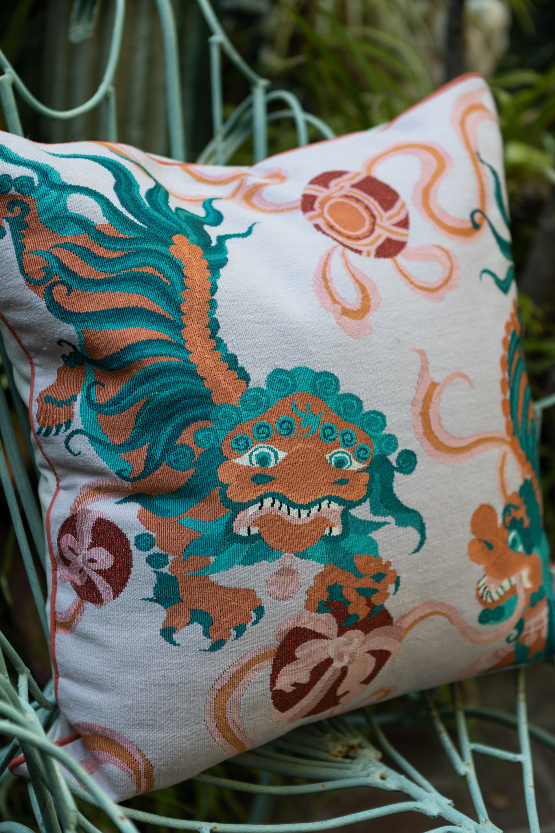 Lion Dance by Guo Pei cushion insitu