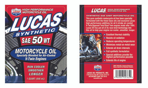 Lucas Oil Synthetic Sae 50W V-Twin Mc Oil - 1 Quart
