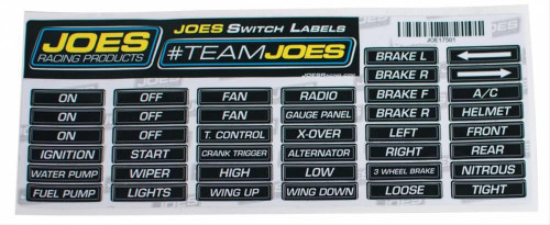 Joes Racing Products JOES Racing Products SWITCH PANEL LABELS 17501 