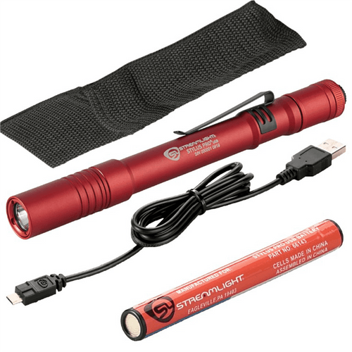 Streamlight 66137 Stylus Pro Flashlight USB with USB Cord & Nylon Holster Red