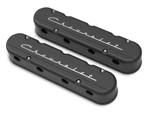 Holley 2-Piece Vintage Series Gen 3/4 Ls Satin Black Valve Cover - Chevrolet Script