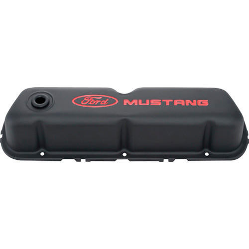FORD Ford 302-101 Black Steel Valve Cover Set w/Mustang Logo 
