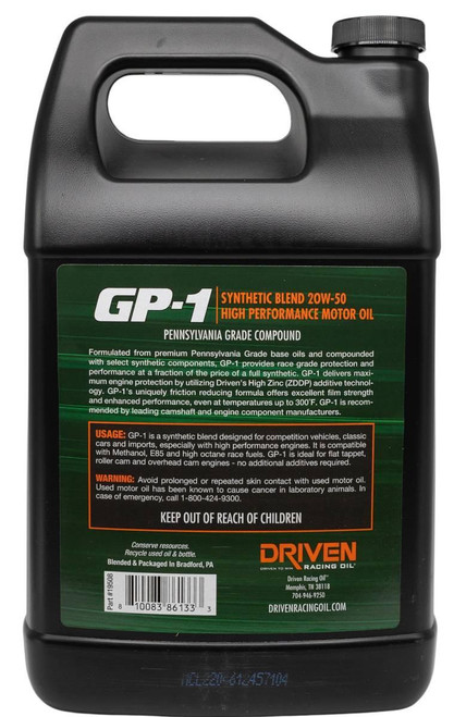 Driven Racing Oil Gp-1 20W-50 Synthetic Blend High Performance Oil - 1 Gallon   Driven Racing Oil Gp-1 20W-50 Synthetic Blend High Performance Oil - 1 Gallon