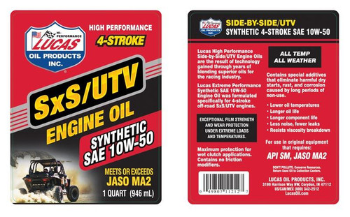 Lucas Oil Synthetic 4 Stroke Sxs 10W-50 Engine Oil - 1 Quart   Lucas Oil Synthetic 4 Stroke Sxs 10W-50 Engine Oil - 1 Quart