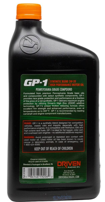 Driven Racing Oil Gp-1 5W-20 Synthetic Blend High Performance Oil - 1 Quart
