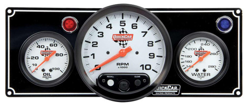 QUICKCAR RACING PRODUCTS Quickcar Racing Products 61-6731 2-1 Gauge Panel OP/WT w/ 5in Tach Black 