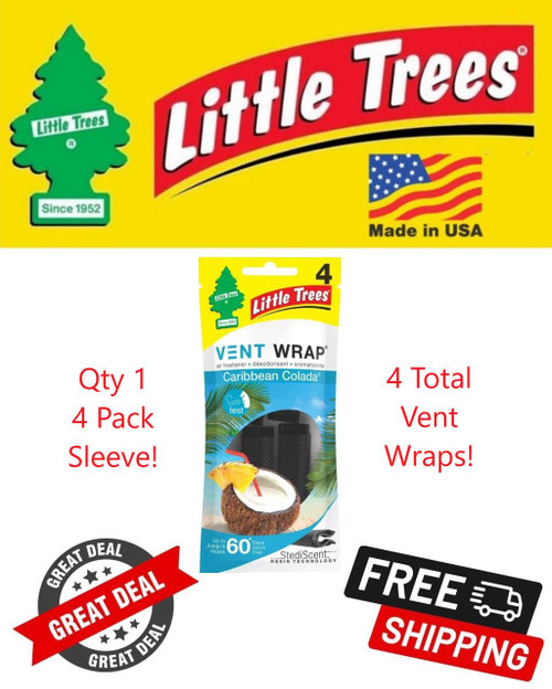  Little Trees CTK-52725-24 Caribbean Colada Air Freshener Vent Wrap for Car & Home - 4 Pack! 
