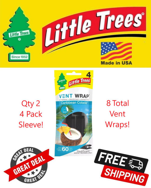  Little Trees CTK-52725-24-8PACK-4CTS Caribbean Colada Air Freshener Vent Wrap for Car & Home - 8 Pack! 