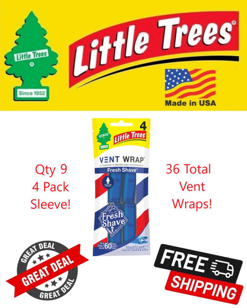  Little Trees CTK-52745-24-36PACK-4CTS Fresh Shave Scent Air Freshener Vent Wrap for Car & Home - 36 Pack! 