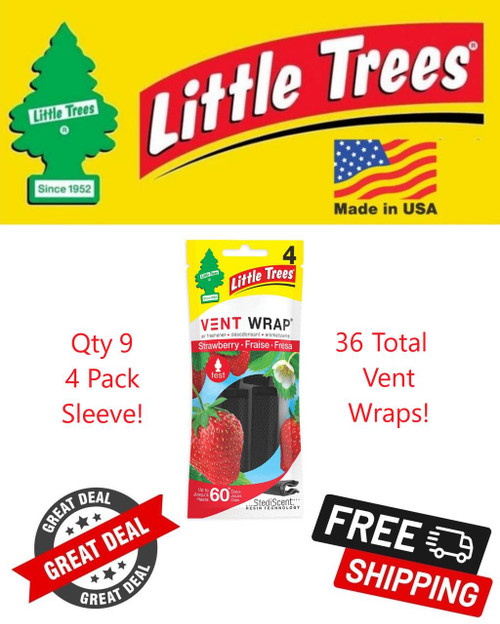  Little Trees CTK-52736-24-36PACK-4CTS Strawberry Scent Air Freshener Vent Wrap for Car & Home - 36 Pack! 
