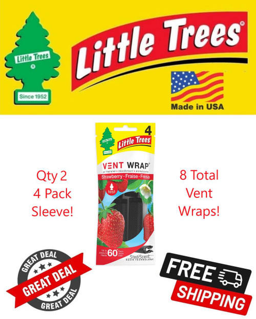  Little Trees CTK-52736-24-8PACK-4CTS Strawberry Scent Air Freshener Vent Wrap for Car & Home - 8 Pack! 