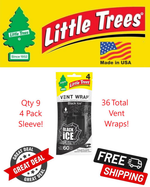  Little Trees CTK-52731-24-36PACK-4CTS Black Ice Scented Air Freshener Vent Wrap for Car & Home - 36 Pack! 