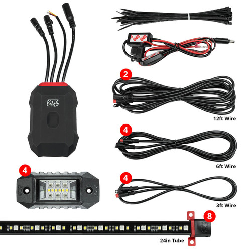 XKGlow Xkglow Xkalpha Led Underglow Light Kit - 8Pc Undercar With 4 Rock Lights