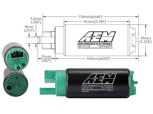 Aem Electronics 340 Lph E85-Compatible High Flow In-Tank Fuel Pump - Offset Inlet   Aem Electronics 340 Lph E85-Compatible High Flow In-Tank Fuel Pump - Offset Inlet