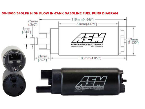Aem Electronics 340 Lph High Flow In Tank Fuel Pump - Offset Inlet   Aem Electronics 340 Lph High Flow In Tank Fuel Pump - Offset Inlet