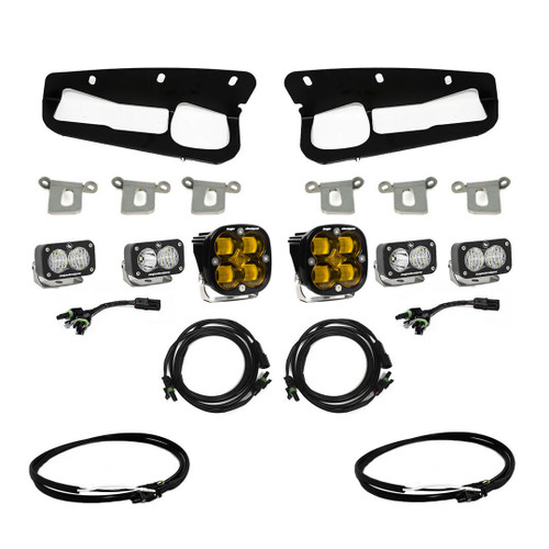  Baja Designs 21-23 Ford Bronco Squadron Sae/Dual S2 Sport Steel Bumper Fog Pocket Light Kit - Amber Lens With Upfitter Wiring 