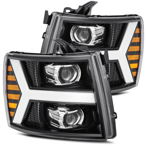  Alpharex 07-13 Chevrolet Silverado Pro-Series Halogen Projector Headlights - Jet Black 
