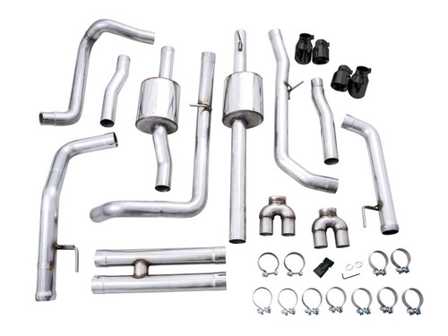 Awe Exhaust 0Fg Catback Split Rear Exit Exhaust For 4Th Gen Silverado/Sierra 1500 6.2L (With Bumper Cutouts) - Quad Diamond Black Tips   Awe Exhaust 0Fg Catback Split Rear Exit Exhaust For 4Th Gen Silverado/Sierra 1500 6.2L (With Bumper Cutouts) - Quad Diamond Black Tips