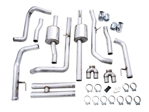  Awe Exhaust 0Fg Catback Split Rear Exit Exhaust For 4Th Gen Silverado/Sierra 1500 6.2L (With Bumper Cutouts) - Quad Chrome Silver Tips 