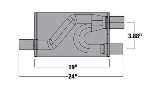 BORLA Borla Universal Specialty Muffler - Transverse Flow - Single 3.0" Inlet / Dual 2.5" Offset Outlet - 19" Body  BORLA Borla Universal Specialty Muffler - Transverse Flow - Single 3.0" Inlet / Dual 2.5" Offset Outlet - 19" Body