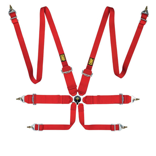  OMP First 3+2" Pull Up Red 6-Point Harness - Fia Approved 