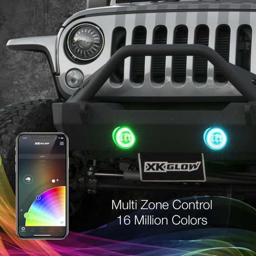 XKGlow Xkglow Xk042010-B-Jl 4" Jl Black Rgb Led Jeep Wrangler Fog Light Bluetooth App 