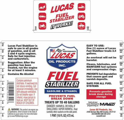 Lucas Oil Fuel Stabilizer - 16Oz   Lucas Oil Fuel Stabilizer - 16Oz