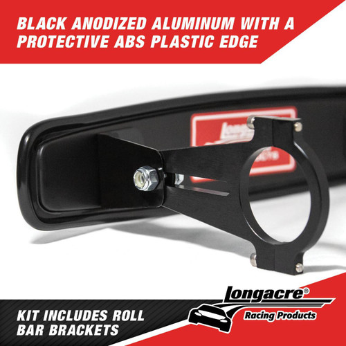 Longacre Mirror Kit Length: 17'' Short Bracket- Roll Bar 1 1/2"