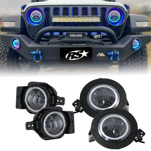  Race Sport Chasing Version - 2018+ Jeep Jl 9 Inch Adapted Headlight And 4 Inch Foglight Colorsmart Combo Complete Rgb Multi-Color Kit 