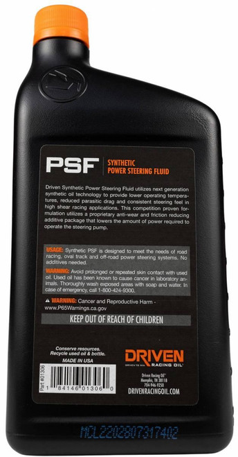 Driven Racing Oil Psf Synthetic Power Steering Fluid - 1 Quart   Driven Racing Oil Psf Synthetic Power Steering Fluid - 1 Quart