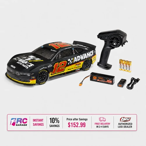 Losi 1/12 NASCAR RC Race Car Ryan Blaney No. 12 Advance Auto 2025 Ford Mustang 2S AWD RTR Brushed