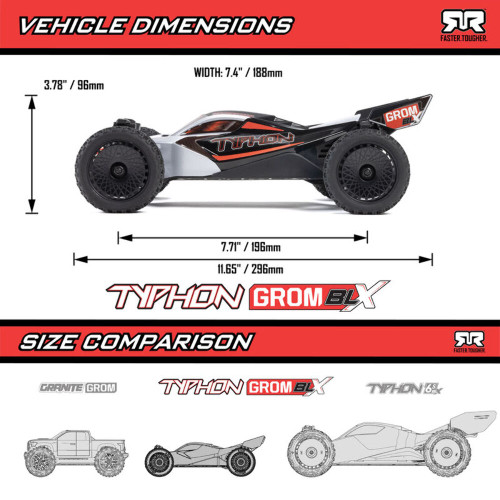 ARRMA 1/14 TYPHON GROM 4X4 RTR Brushless Buggy- Red (ARA2306ST1)