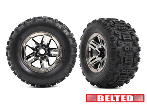 Traxxas 3.8" Blk Chrome Wheels & Belted Sledgehammer Tires (2) (9573A)