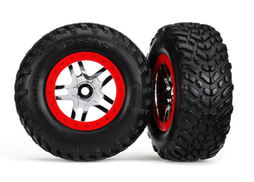 Traxxas Chrome & Red Wheels w/ S1 SCT Tires (2) (6891R)
