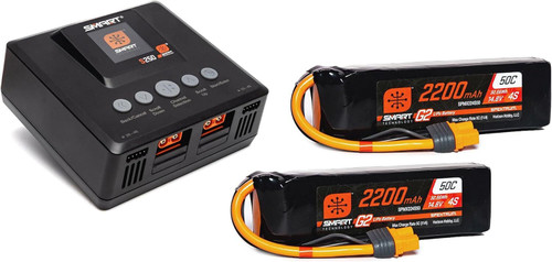 Spektrum Smart Powerstage Air Bundle: (2) G2 2200mAh 4S 50C LiPo IC3 & (1) S250 Charger (SPMXPSA500)