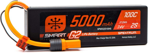 Spektrum 7.4V 5000mAh 2S 100C Smart G2 Hardcase LiPo Battery IC5 (SPMX52S100H5)