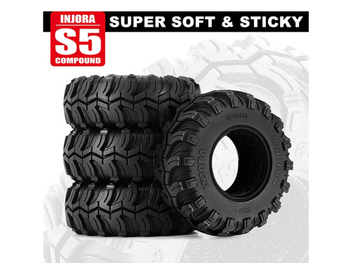 INJORA 1.3" 64*24mm Mud Paw M/T Tires for 1/24 1/18 RC Crawlers Black (T1324)