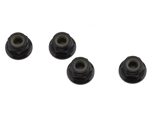 Team Losi Racing Black Alum Flanged Locknut, M4 x 0.7mm x 7mm 4 Pcs (TLR236009)