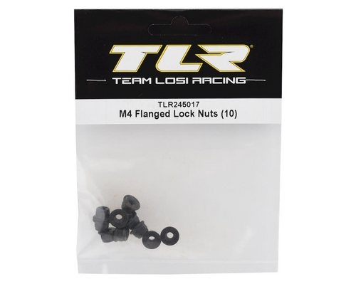 Team Losi Racing M4 Flanged Lock Nuts Set Of 10 Serrated Grip Black (TLR245017)