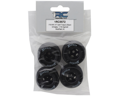 1RC Racing Pre-Mounted 1/18 Asphalt Modified Hoosier Tires Black 4Pc F/R 1RC5572