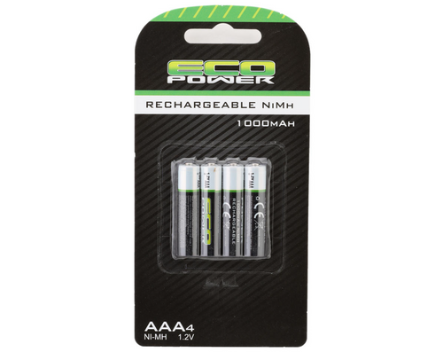 EcoPower High Power Rechargeable AAA NiMH Batteries 4Pcs 1.2V/1000mAh ECP-5063