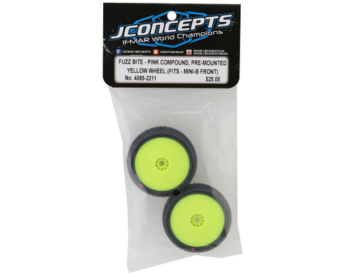 JConcepts Mini-B Fuzz Bite Pre-Mounted Front Tires Yellow/ Pink (JCO4085-2211)