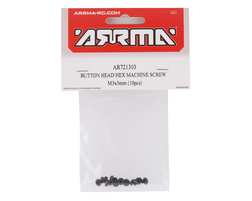 Arrma AR721303 Button Head Hex Machine Screw 3x3mm Set Of 10 Black (ARAC9841)