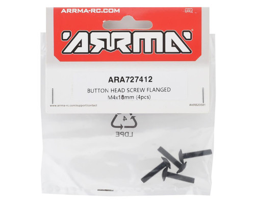 Arrma 4x18mm Flanged Button Head Screw Set of 4 9.6mm Flange Black (ARA727412)